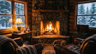 Fireplace Ambience in a Cozy Snow Cabin 🌙 Relaxing Winter Background