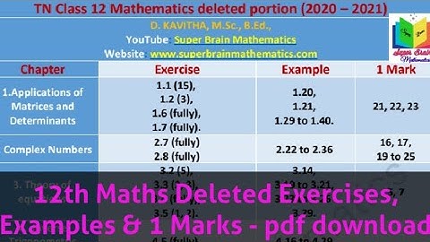 12th Maths Deleted Exercises, Examples & 1 Marks - pdf download | Super brain mathematics