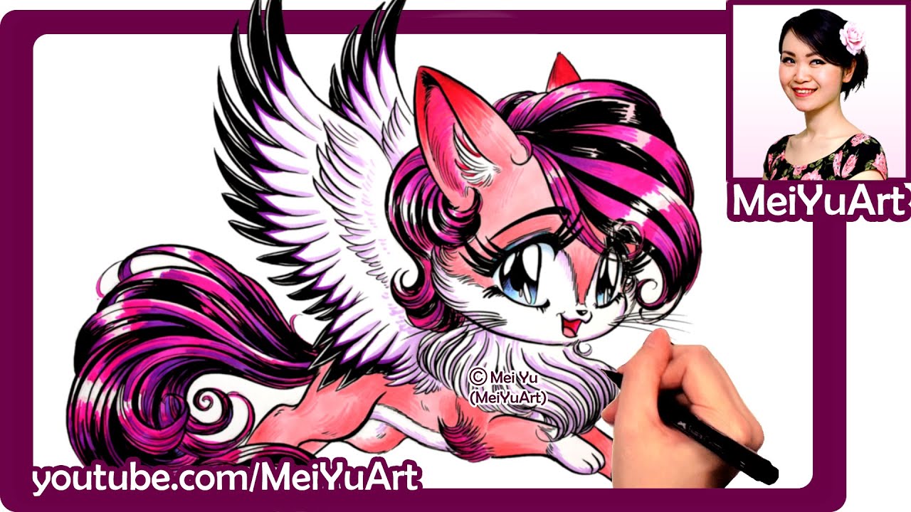 How I Draw A Manga Anime Character Cat With Wings Cute Marker Art Illustration Meiyuart Youtube