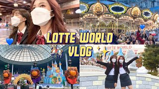  lotte world vlog. เที่ยวลอตเต้เวิลด์กับเพื่อนสนิทคนเกาหลี/ใส่ชุดนักเรียน/ธีมฮาโลวีน! | Babyjingko