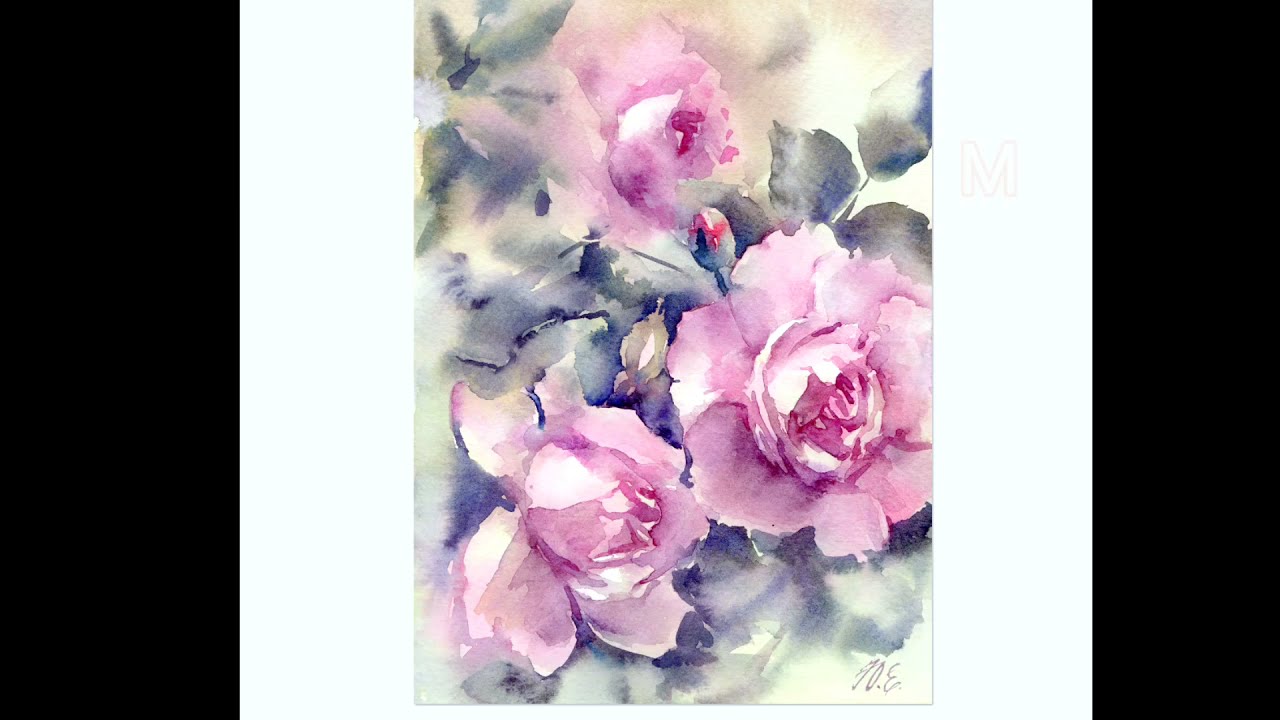 Lilac roses in watercolor Demo painting
