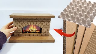 DIY Mini Fireplace With Faux Fire | Faux Fireplace made of Cardboard - Phone fireplace Ideas