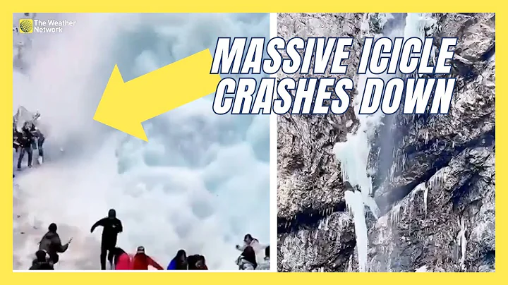 Tourists Flee As Huge Icicle Falls From Frozen Waterfall