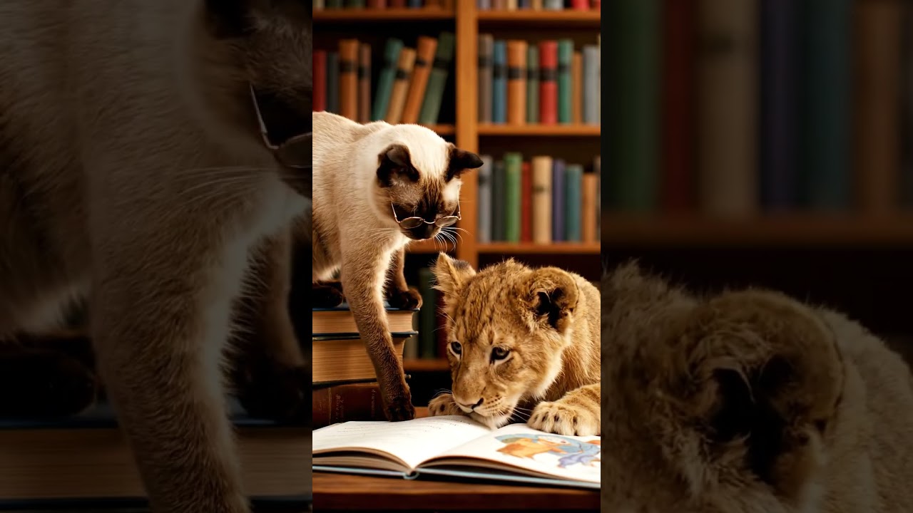 Cat Aunt is Teaching A Nephew Lion