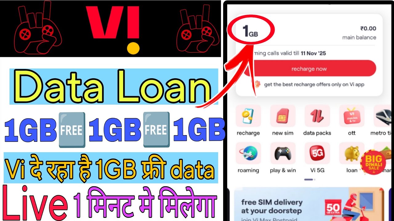 Vi Mein 1GB data loan kaise le 😱 | vi emergency data loan kaise le | vi ...