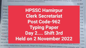 @HimachalExamHub Clerk Secretariat Post Code-962 (Typing paper) Day 2...Shift 3rd