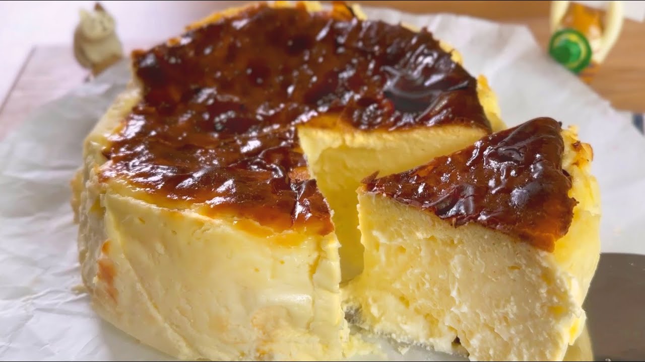 Supersimple Basque Cheesecake with 5 Ingredients very jiggly airfryer no oven YouTube