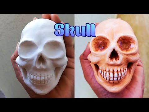 How to make Skull using clay for school project / Sculpting Human Skull with out clay shaping tools