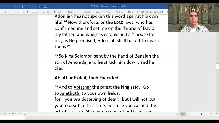 1 Kings 2 David's Instruction to Solomon & his Death, Solomon Sends Benaiah to Execute (Commanders)