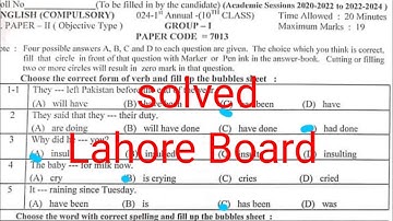 10th Class English Lahore Board Paper 2024 | 10th English solved mcqs Group 1 2024 | Lahore board