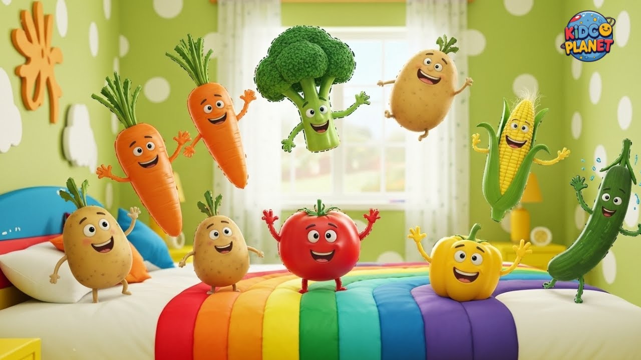 10 Little Vegetables Jumping on the Bed 🥕🥦 | Vegetable Song | Nursery Rhymes & Kids Songs