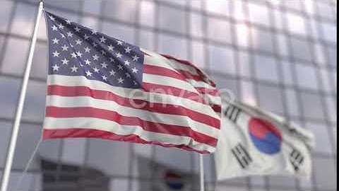 Waving Flags of the United States and South Korea | Motion Graphics - Envato elements