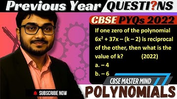 If one zero of the polynomial 6x2 + 37x – (k – 2) is reciprocal of the other, then what is the value