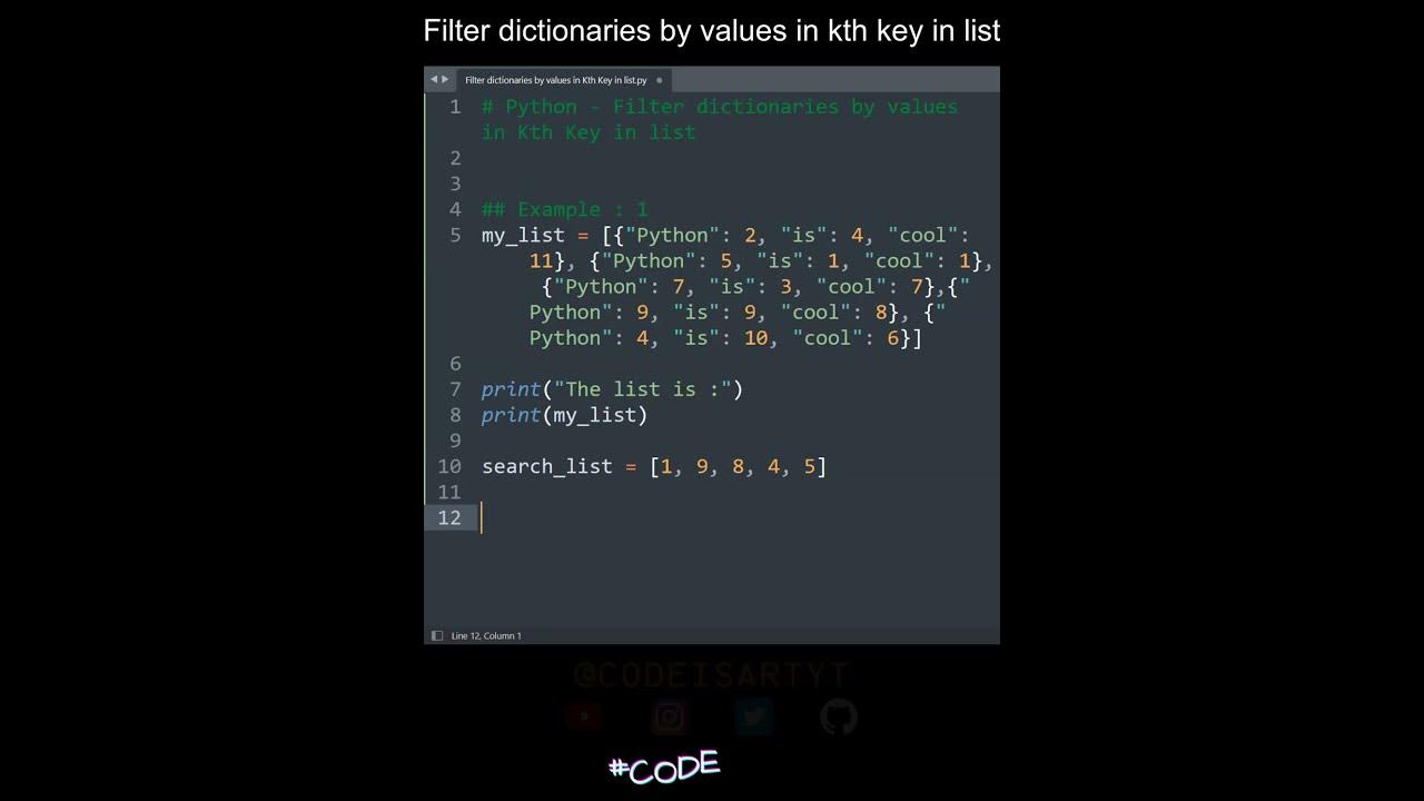 Filter dictionary by values in kth key in list in Python | Python ...