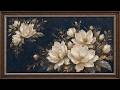 Hale Navy Magnolia Whisper Floral Frame | 1 Hour 4K OLED TV Art | No Sound