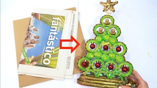 ARBOL de NAVIDAD de periódicos, Manualidades con papel fácil