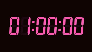 1 Hour Digital Countdown Timer | Dark Background | Fuchsia Pink Text | No Sounds