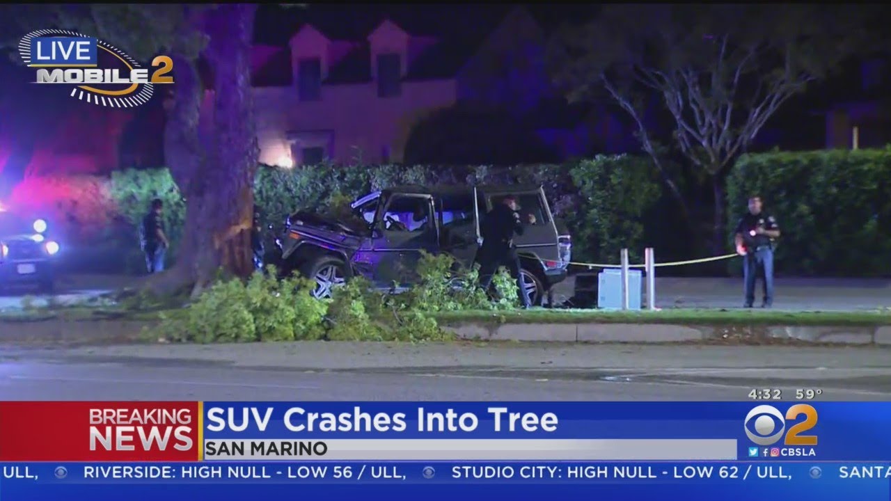One hurt after SUV slams into tree in San Marino - YouTube