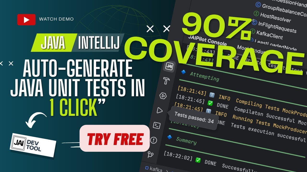IntelliJ AI JUnit Test Generator for Java | JAIPilot Plugin Demo