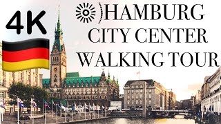 Hamburg 🇩🇪 City Center Walking Tour 4K, Jungfernstieg Weihnachtsmarkt (Christmas Market), Rathaus