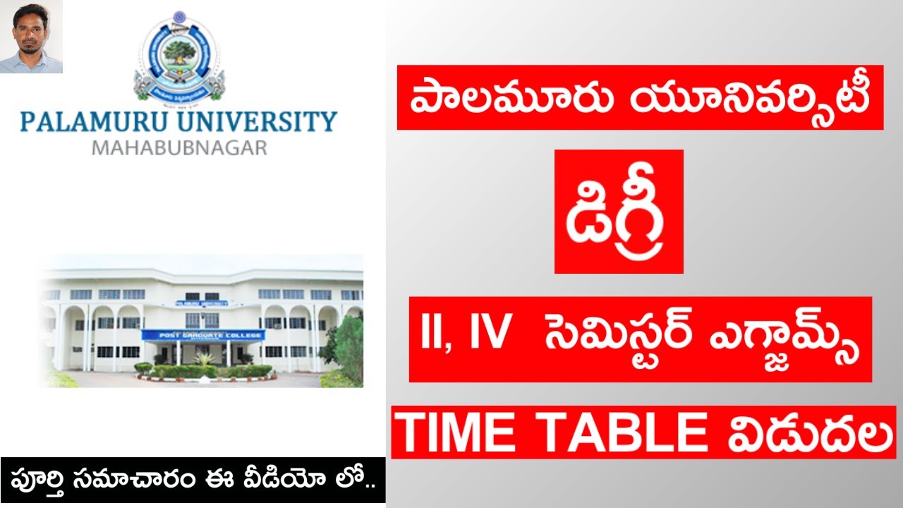 PALAMURU UNIVERSITY DEGREE EXAMS TIMETABLE 2020 | P U II IV SEM EXAMS TIMETABLE 2020 | P U EXAMS