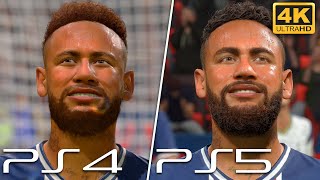 [4k] PS5 vs PS4 Graphics Comparison - FIFA 21 next gen vs old gen - Paris Saint Germain PSG faces!