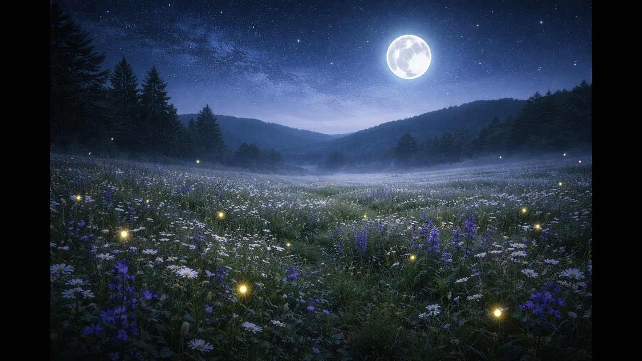Moonlit Wildflower Meadow 2 Hour TV Wallpaper