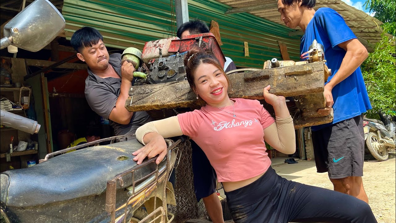 Talented girl repairs and restarts mini engine