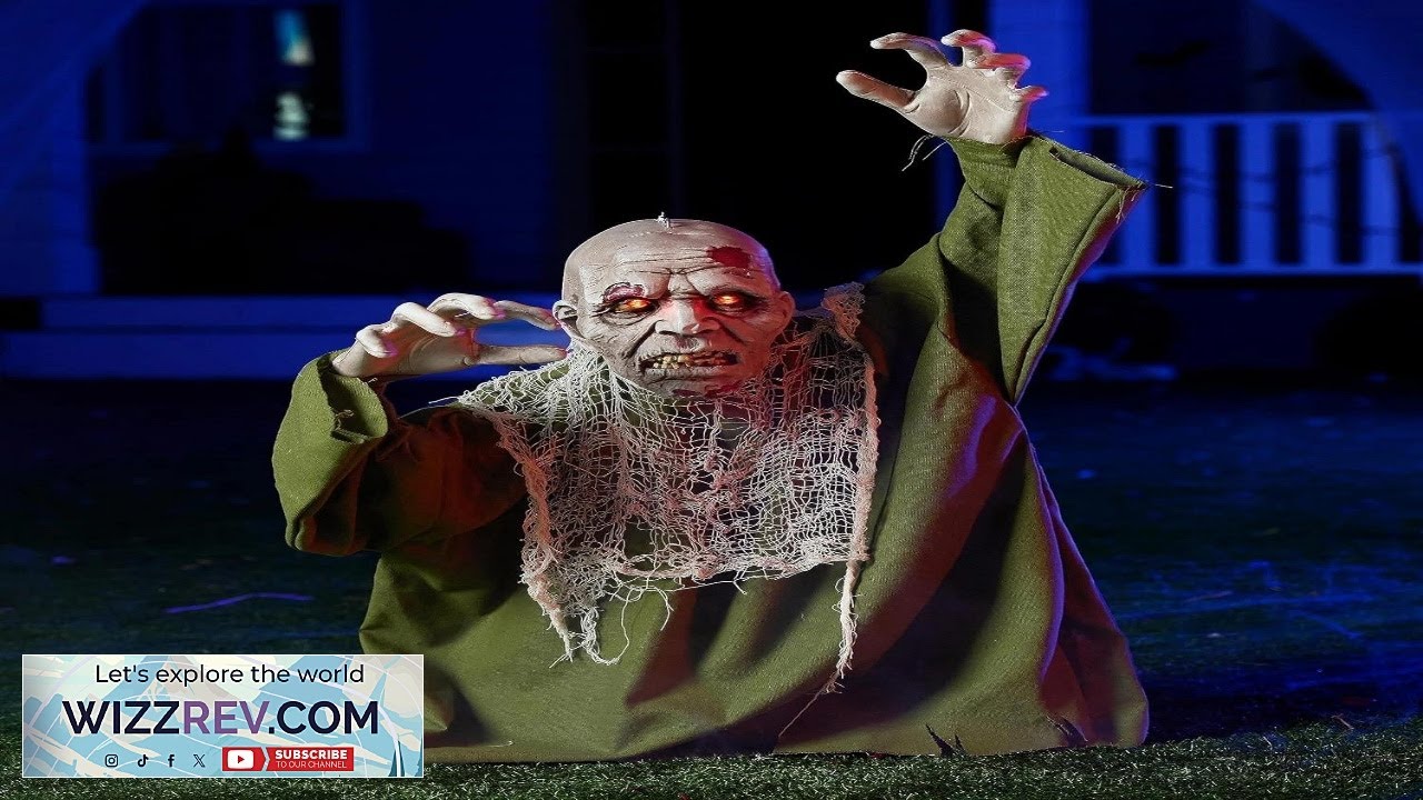 Анимированный зомби-первопроходец на Хэллоуин с подсвечивающимися глазами. Жуткий декор для улицы.