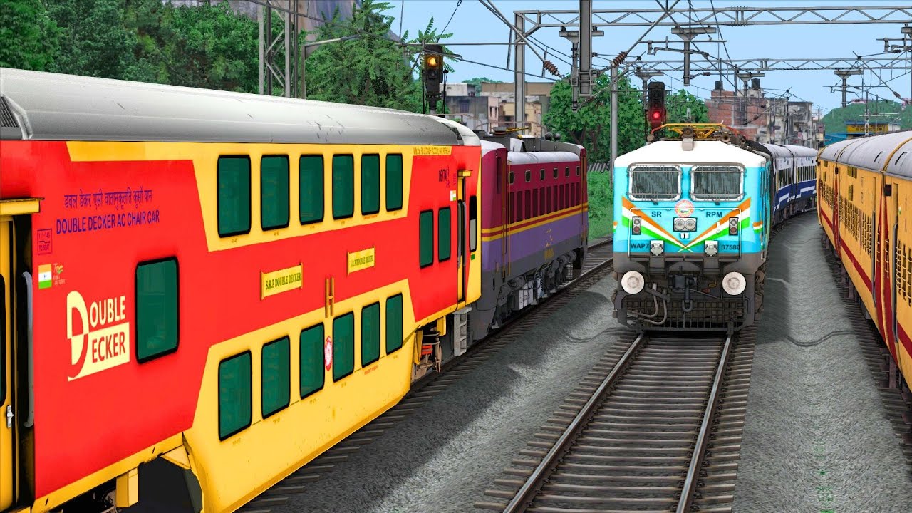 DOUBLE DECKER AC EXPRESS TRAIN CROSSING | BUMPY RAILROAD | Train ...