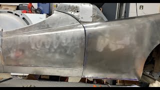 62-1959 TR3A restoration, rear of front fender fabrication