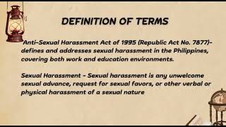REPUBLIC ACT No. 7877 - ANTI SEXUAL HARASSMENT LAW.