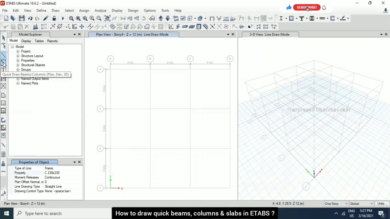 How to draw quick beams, columns & slabs in ETABS ? YouTube