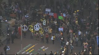 Sky7 was over a rally in oakland, california where demonstrators
marched solidarity with protesters portland, oregon. the city has seen
nearly two mont...