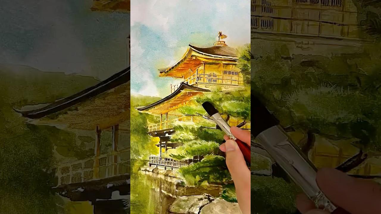 透明水彩で金閣寺を描きました！#透明水彩 #風景画 #水彩画 #金閣寺
