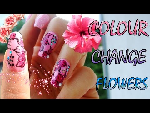 Пролетен маникюр с цветя, които променят цвета си! DIY Colour change nails!