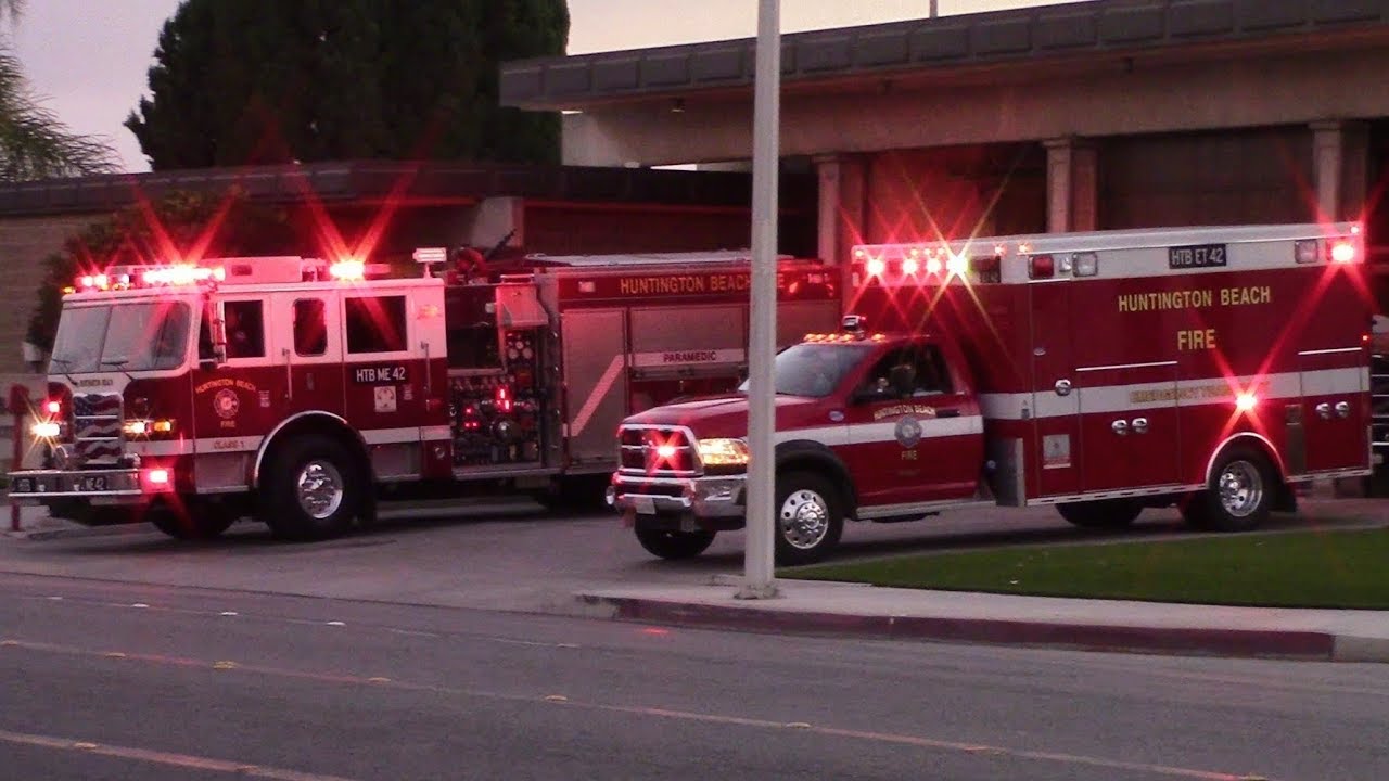 Huntington Beach Fire Dept. Engine 42 & ET 42 Responding - YouTube
