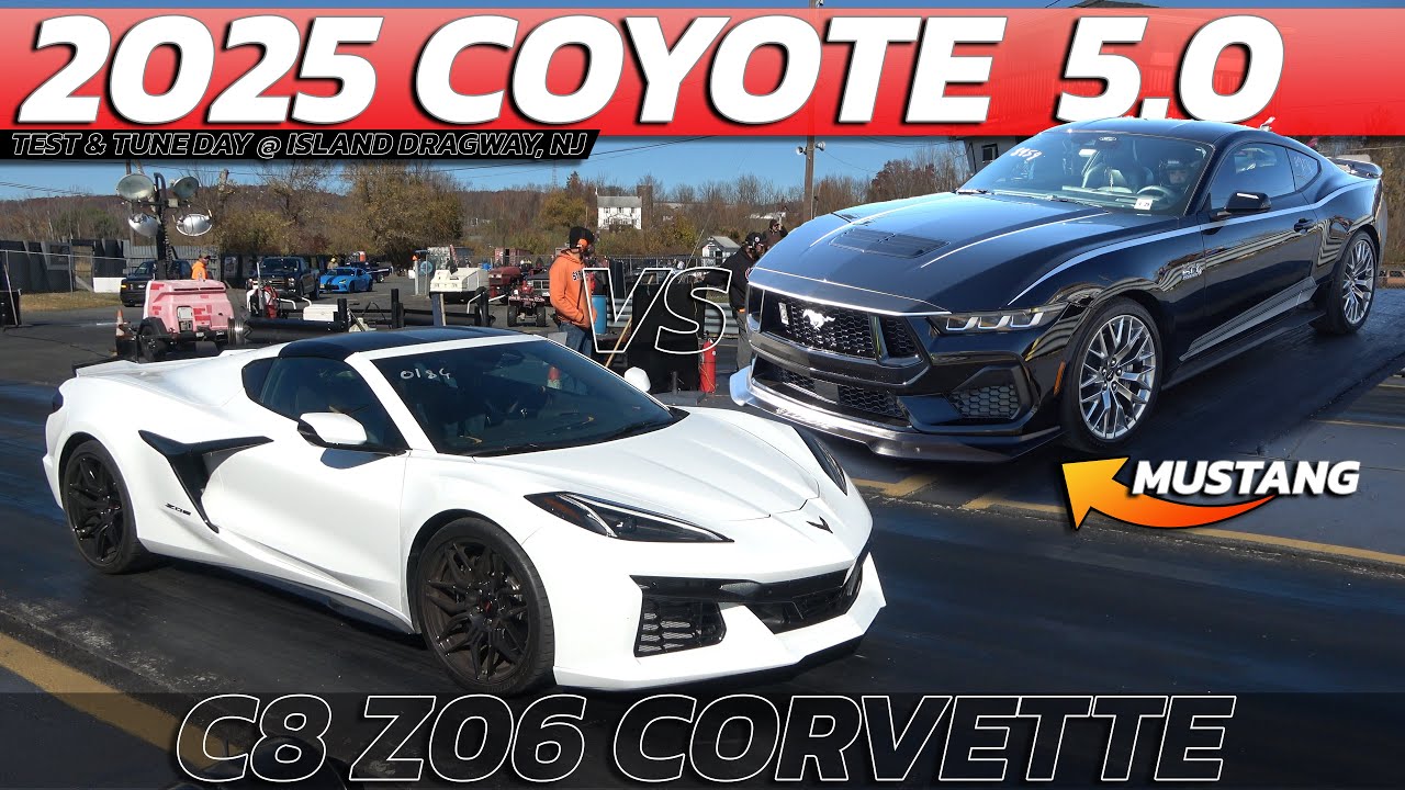 2025 Coyote Mustang vs Z06 Corvette C8 @ island dragway - YouTube