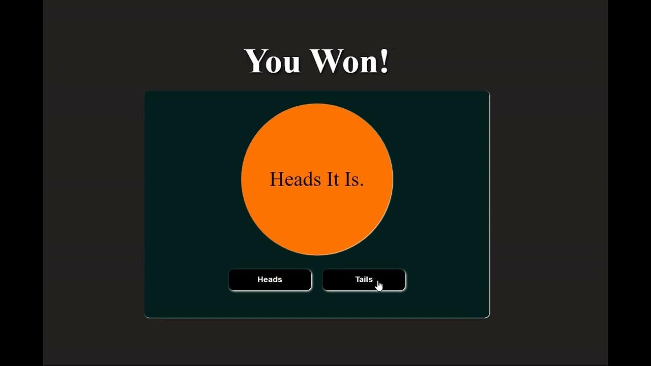 Head tails game JS project Coin flip CSS HTML Beginner