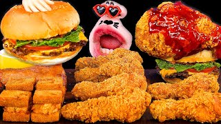 Beef Cheese Burger & Fried Chicken & Menbosha ASMR Mukbang Eating Show!