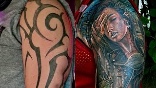 FROM TRIBAL TO COLOR REALISM⚡Full Sleeve Coverup Tattoo Time Lapse by Tattoo Artist Electric Linda