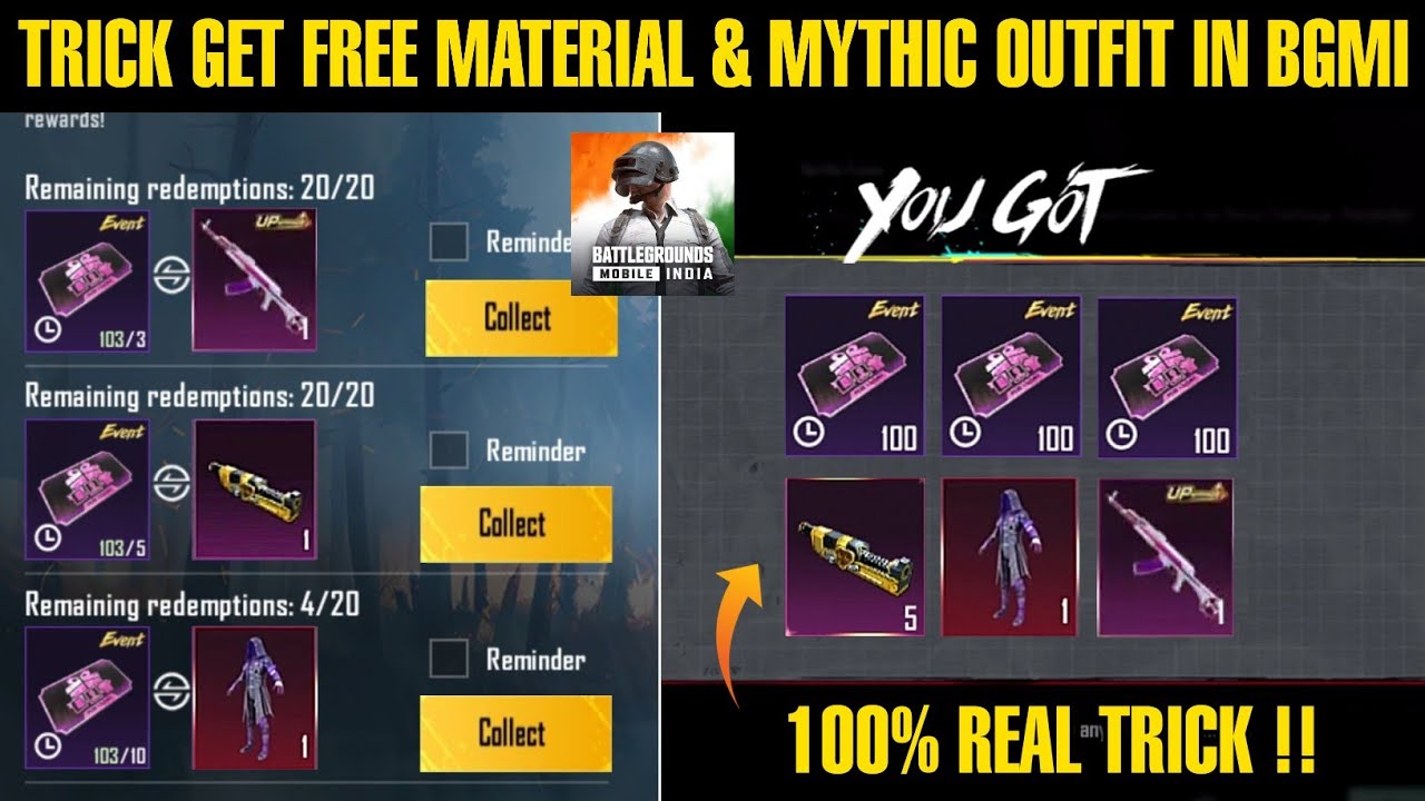🔴Trick Get Free Material & Mythic Set In Bgmi | Bgmi New Secret Event ...