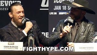 MCGREGOR \& CERRONE BANTER ON PYTHON \& LION COATS; JAB \\