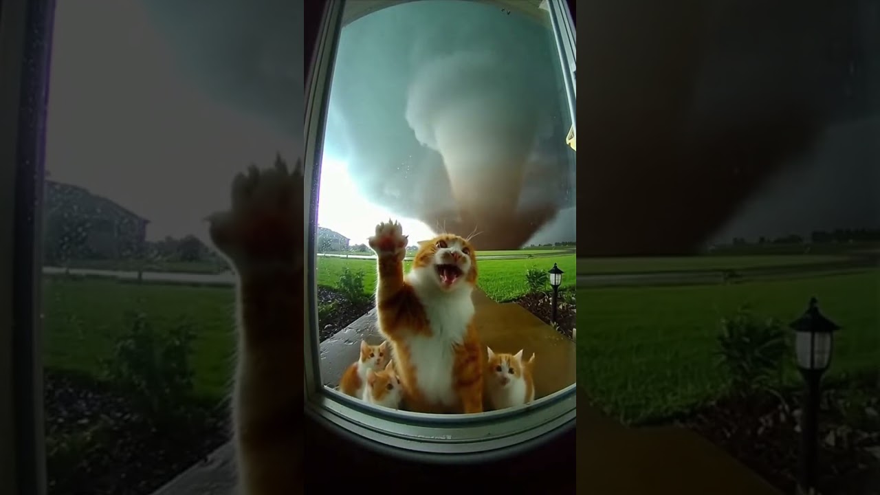 Poor mom cat crying for her kittens during tornado but... # 