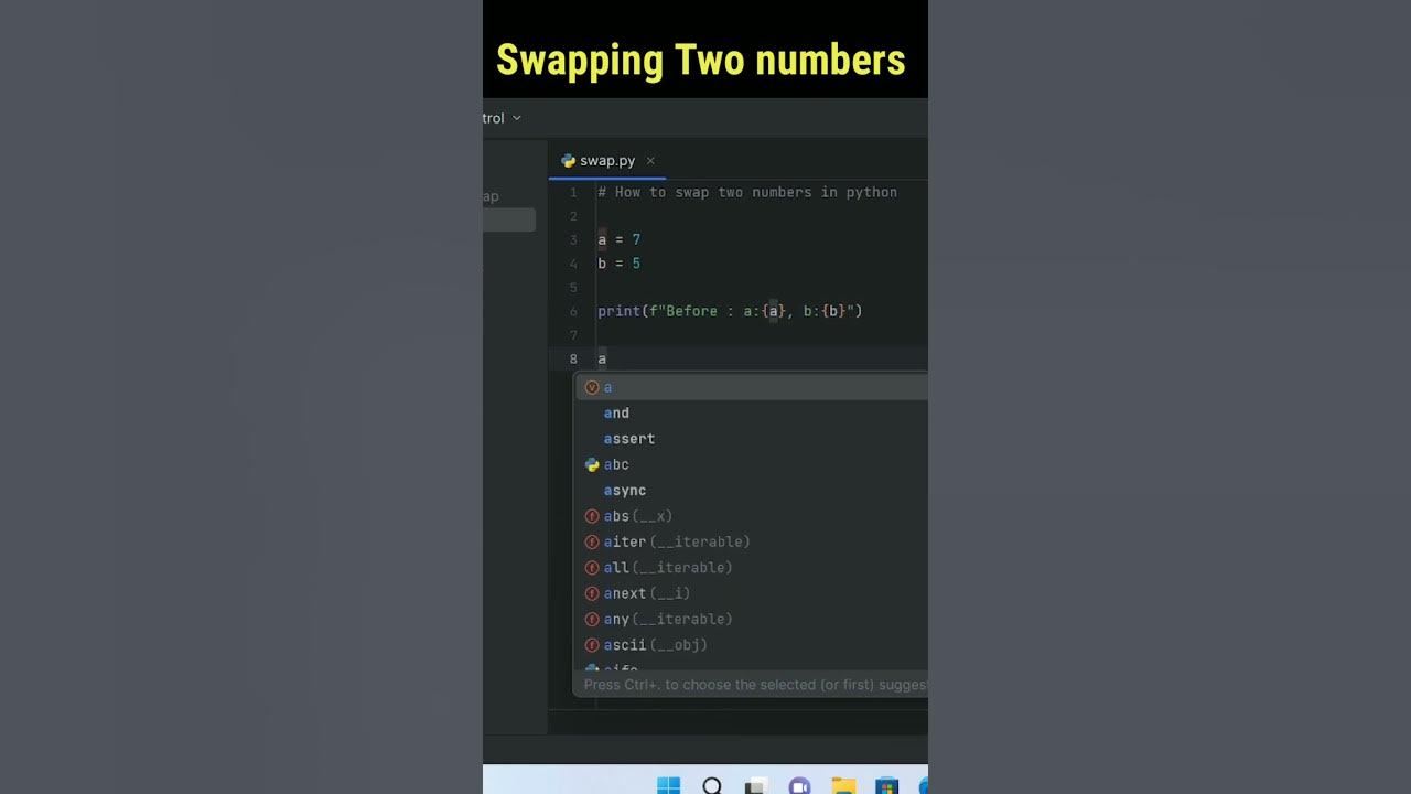 How to swap two numbers without third variable in python - YouTube