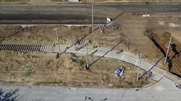 Workers install new tram rails during a reconstruction of the route timelapse.