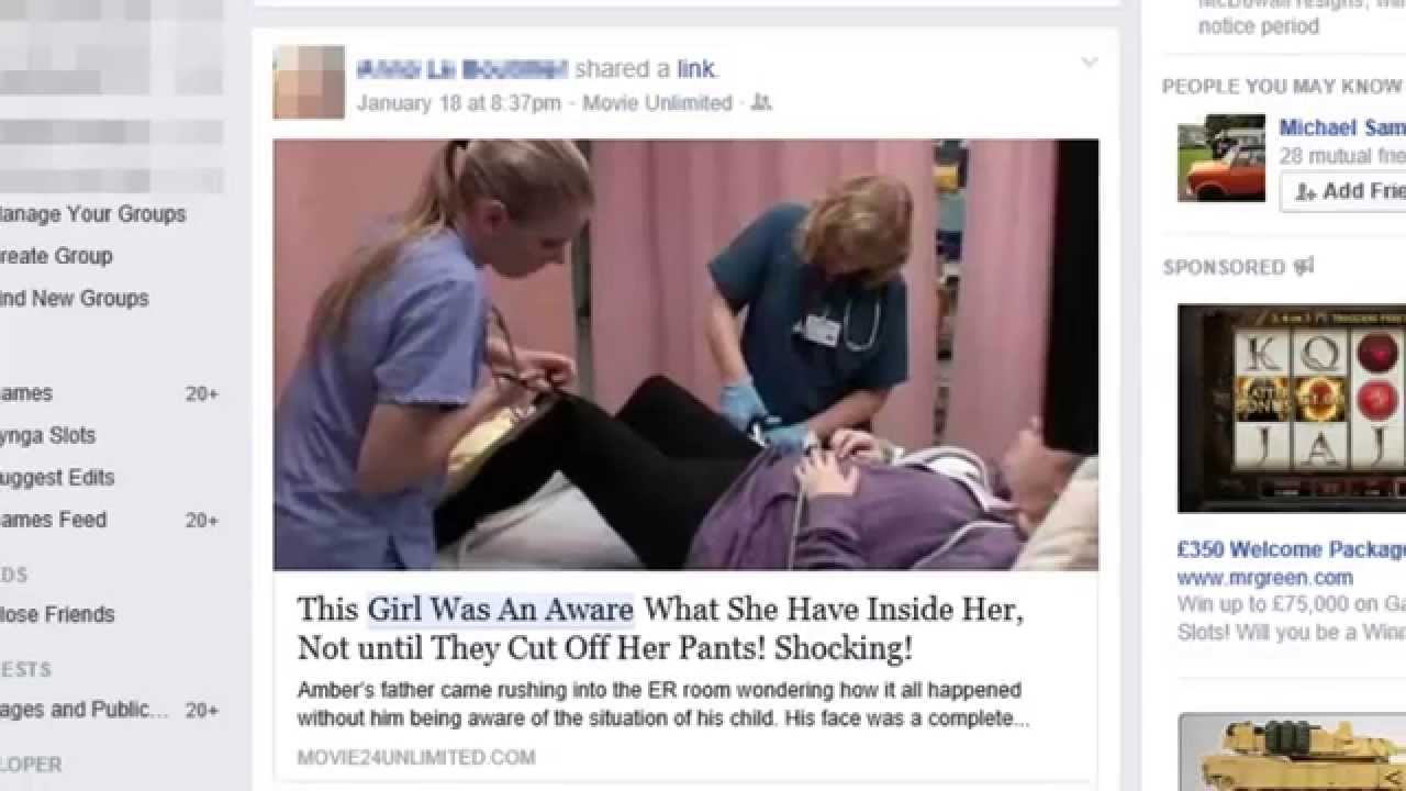 "This girl was an aware what she have inside her" Facebook SPAM link