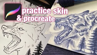 HOW TO TATTOO: wolf on practice skin using procreate app screenshot 4