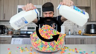 MASSIVE Bowl of Fruit Loops Challenge + Gallon of Milk BUT REVERSED