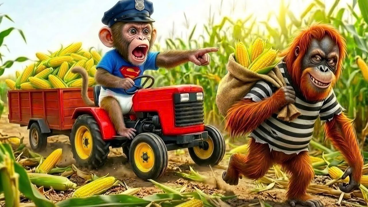 🐒 🚜 Baby Monkey Drives a Tractor Risks It All to catch a Sneaky Thief - The Farm turns into Chaos! 😱